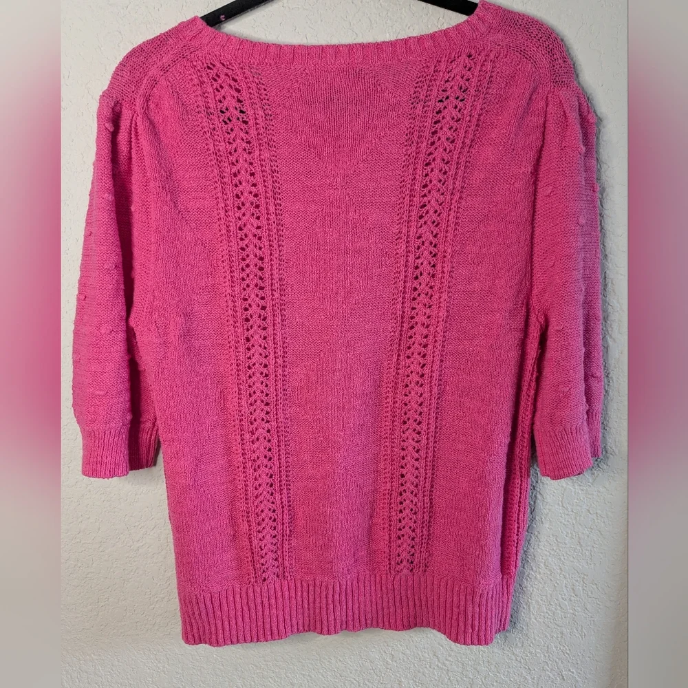 J. Crew Knit Crochet Sweater L Short Sleeve Pink L Knot Detail Excellent Barbie